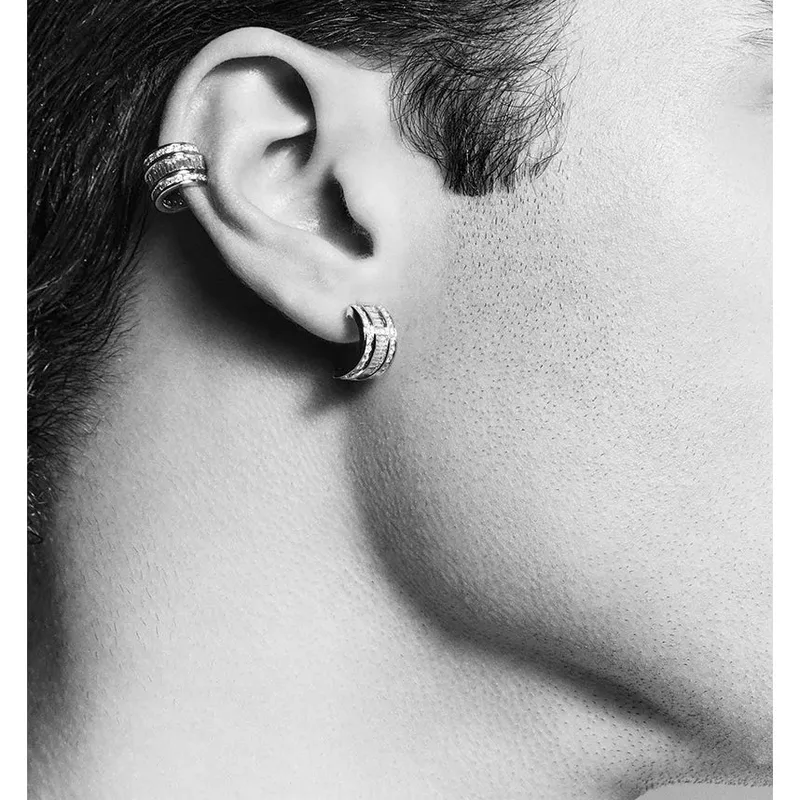 Platinum and Diamond Baguette Half Hoop Earrings