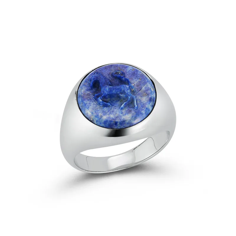 Carved Stallion Lapis Ring