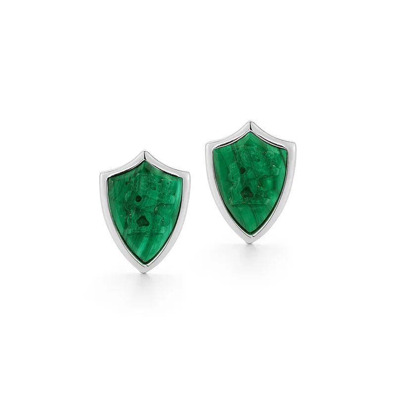 Carved Lion Malachite Shield Cufflinks