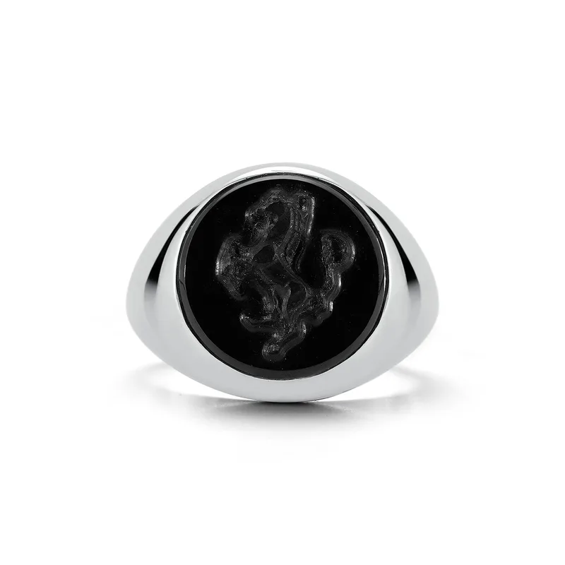 Carved Stallion Onyx Ring