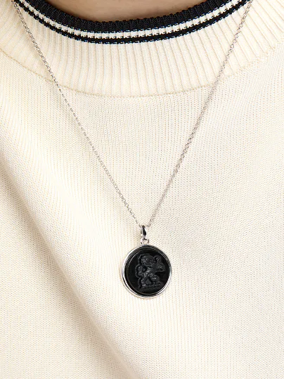 Lion Carved Onyx Necklace