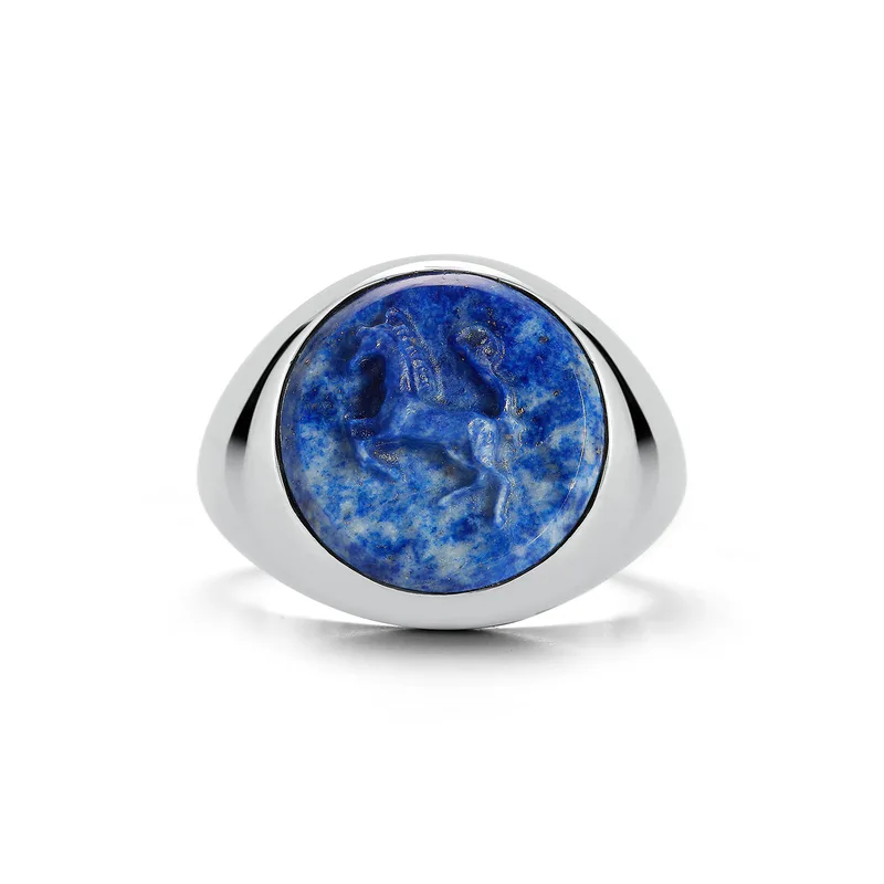 Carved Stallion Lapis Ring