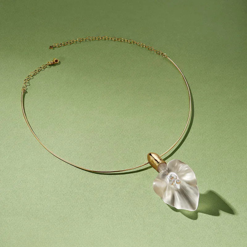 14kt Calla Lily Baroque Pearl and Diamond choker