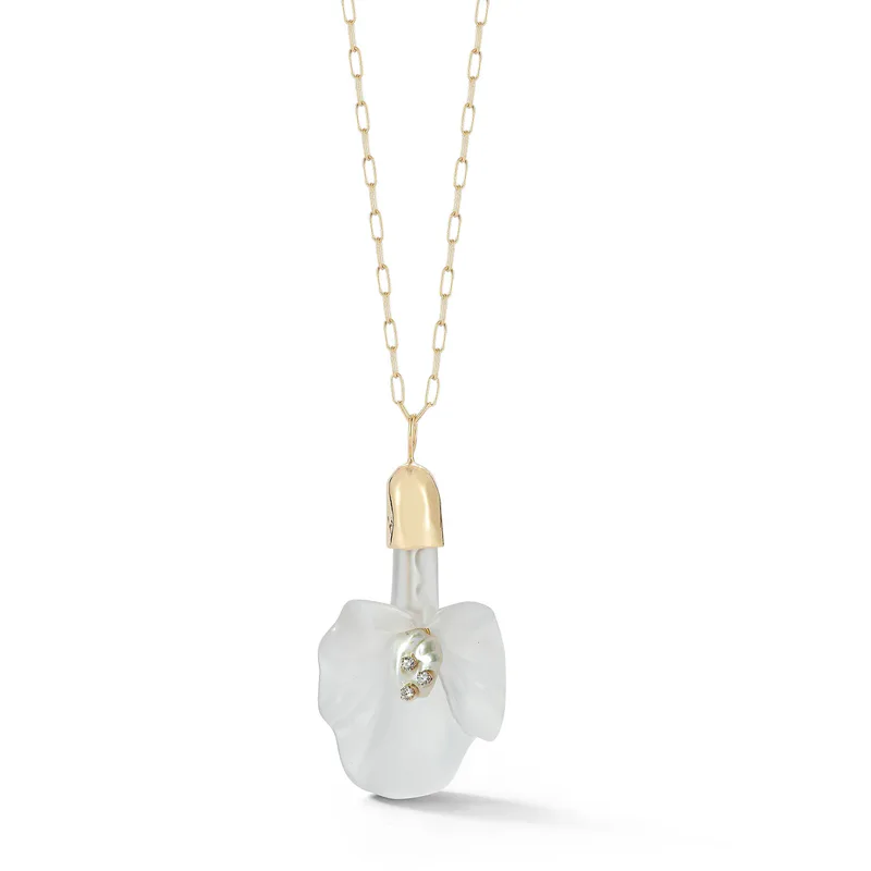 14kt Calla Lily Baroque Pearl and Diamond Necklace