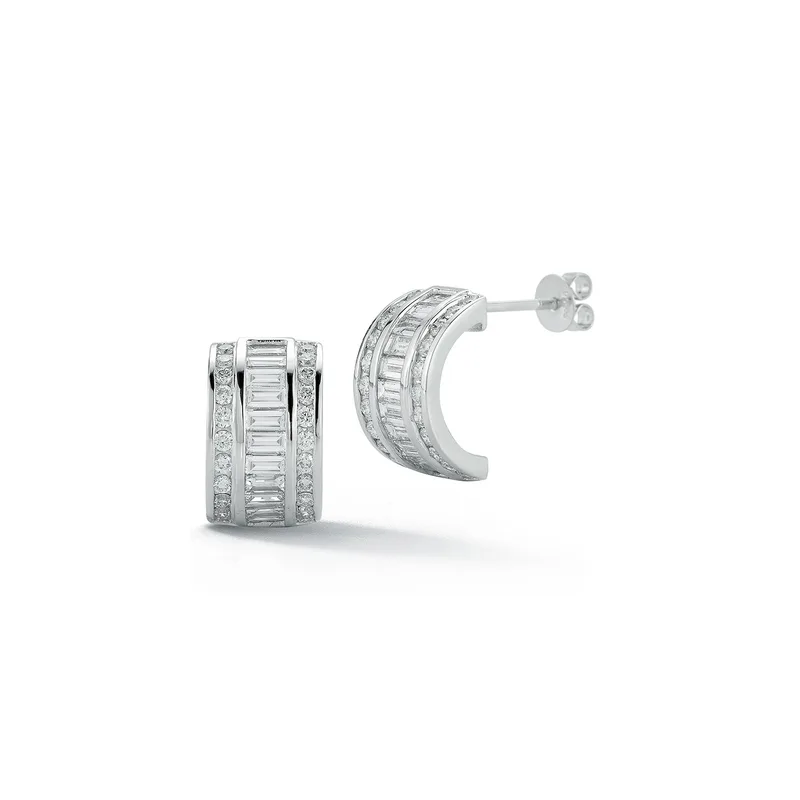 Platinum and Diamond Baguette Half Hoop Earrings