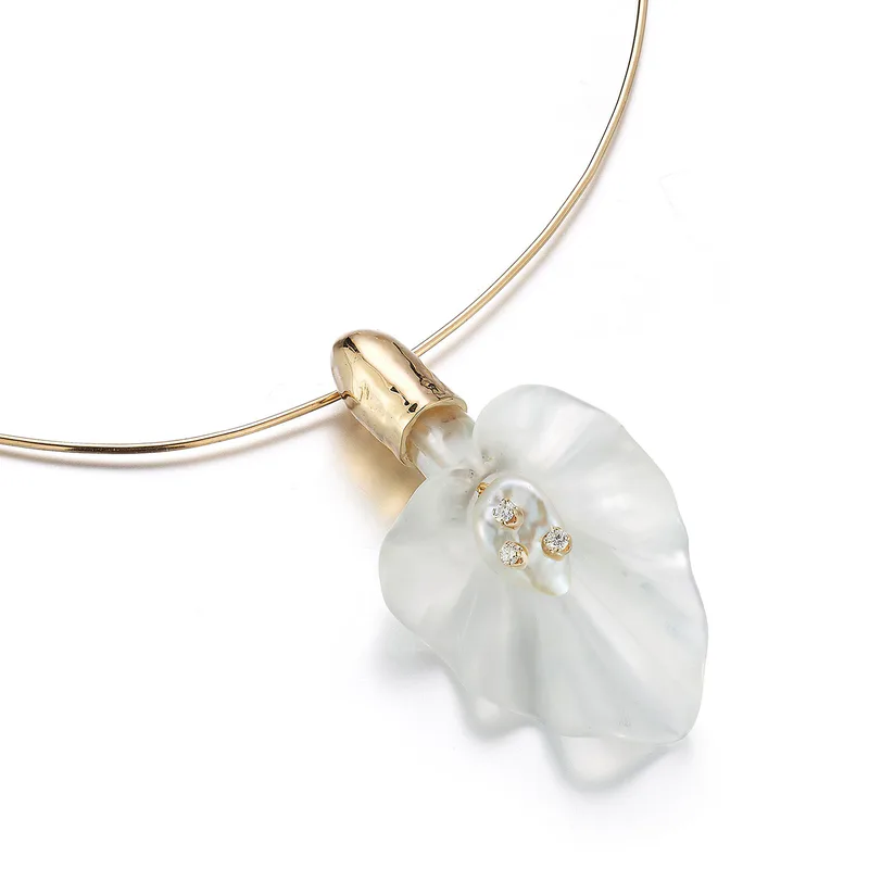 14kt Calla Lily Baroque Pearl and Diamond choker
