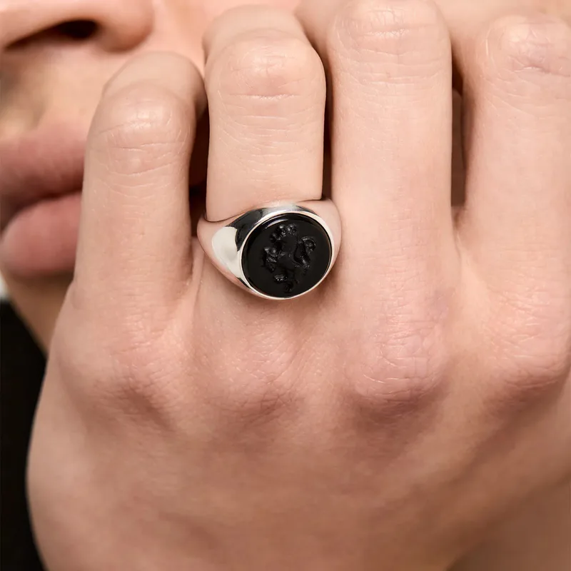 Carved Stallion Onyx Ring