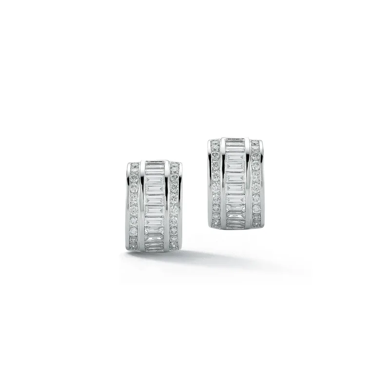 Platinum and Diamond Baguette Half Hoop Earrings