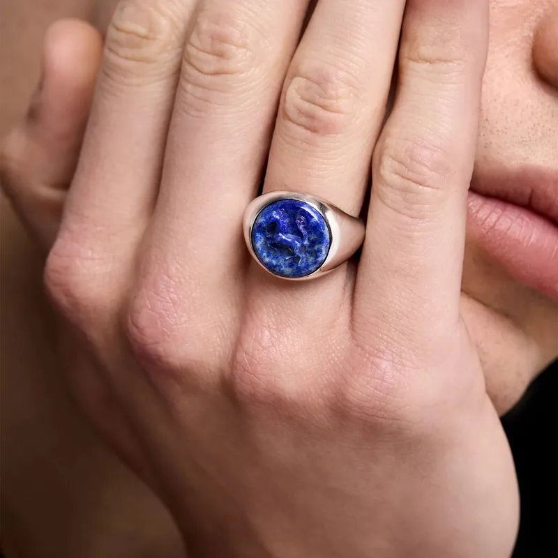 Carved Stallion Lapis Ring