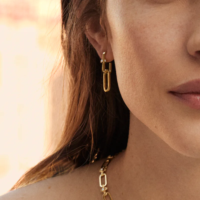 Tip-Top Link Gold Drop Earrings