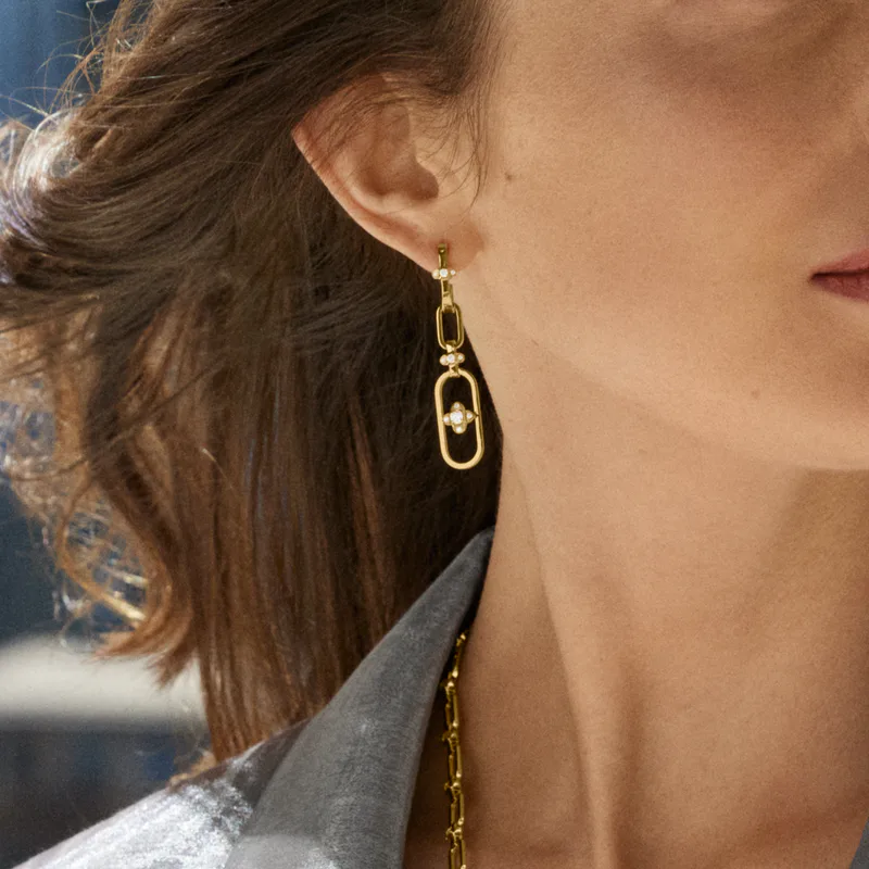 Tip-Top Link Gold Double Drop Earrings