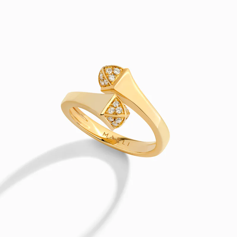 Cleo Gold Slim Ring with Diamond Pyramids